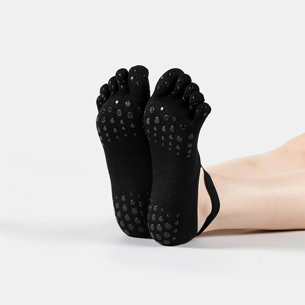 Chaussettes à orteils pour femmes avec bandes entièrement adhérentes et rayées – Chaussettes de Pilates, de yoga et de gym